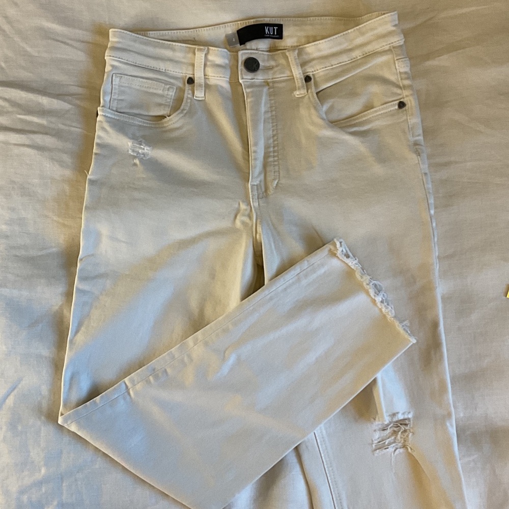 Kut from the Kloth Cream Skinny Jeans with Subtle Distress